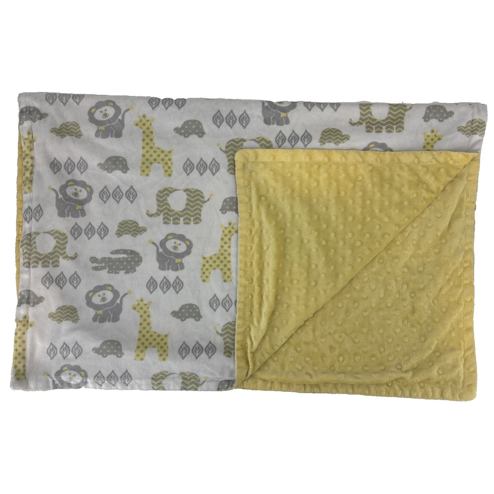 Minky Dot Fleece Yellow Gray‎ White Baby Blanket Lion Giraffe Lovey Jungle